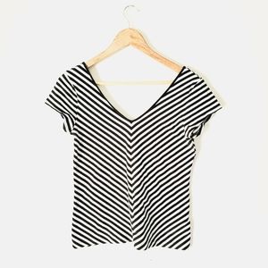 Black and White Stripe Deep V-Neck V-Back Top